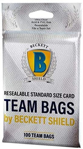 BECKETT SHIELD RESEALABLE STANDARD SIZE CARD TEAM BAGS 100 COUNT