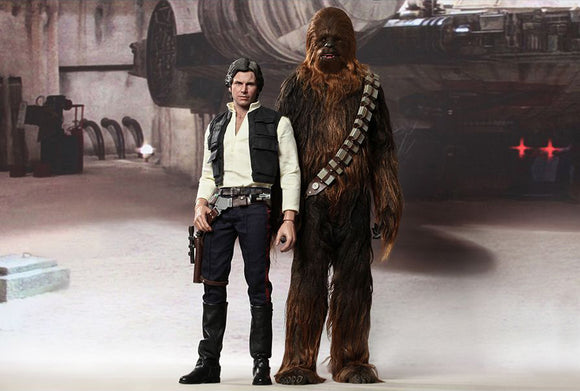 **CALL STORE FOR INQUIRIES** HOT TOYS MMS263 STAR WARS A NEW HOPE HAN SOLO & CHEWBACCA SET 1/6TH SCALE FIGURE