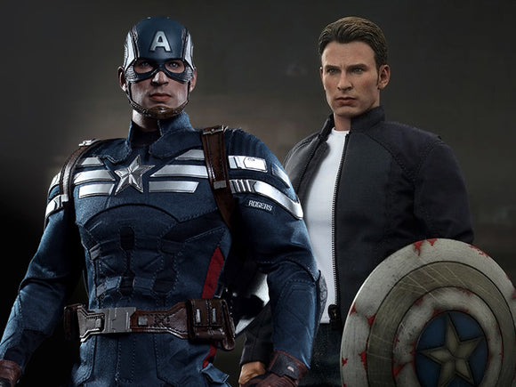 **CALL STORE FOR INQUIRIES** HOT TOYS MMS243 MARVEL CAPTAIN AMERICA THE WINTER SOLDIER CAPTAIN AMERICA & STEVE ROGERS 1/6TH SCALE FIGURE